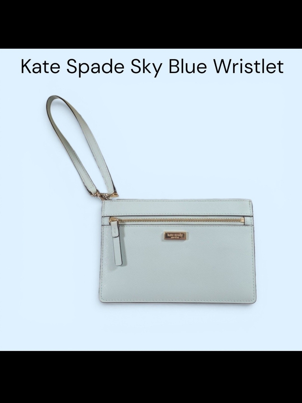 Kate Spade Beautiful Elegant Sky Blue Leather Wristlet 5" X 7" EUC